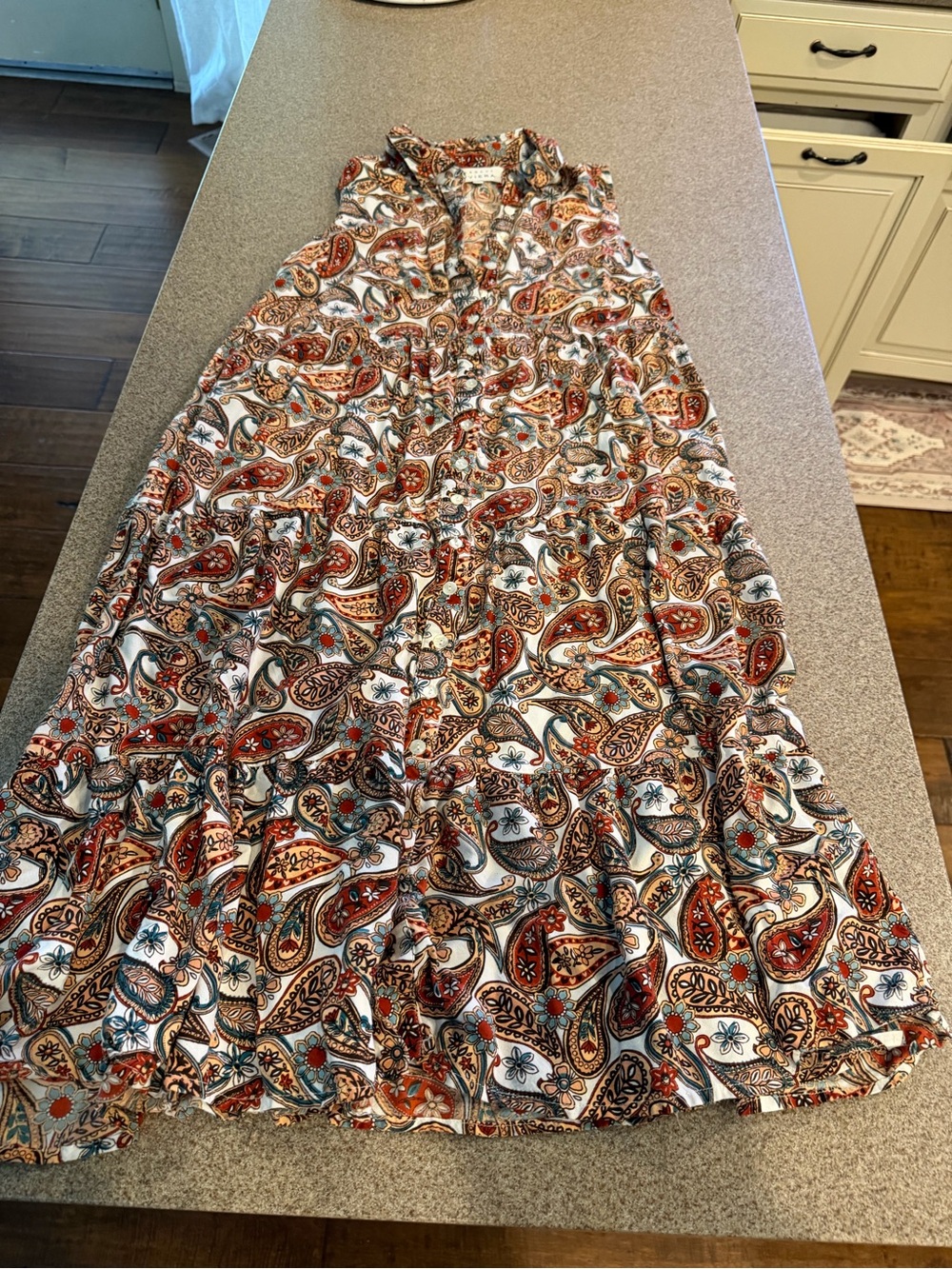 Sleeveless Paisley Maxi Dress in White, Rust & Teal - Lightweight Dress